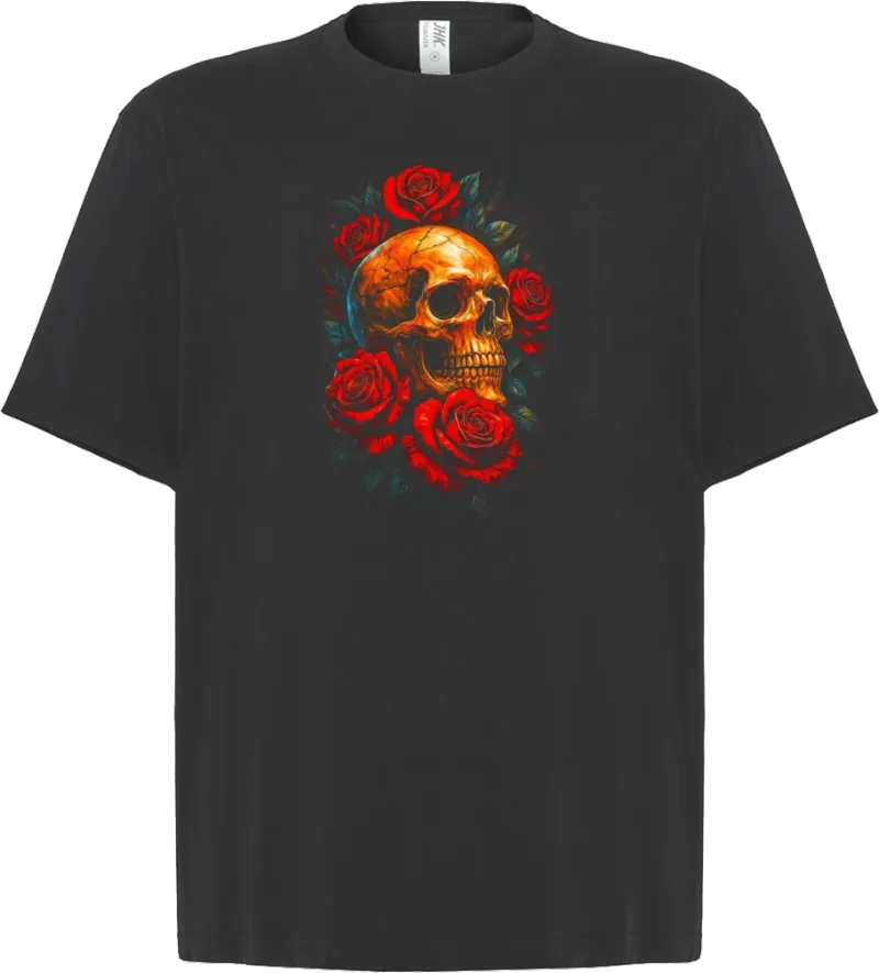 Skull & Roses — koszulka oversize — przód