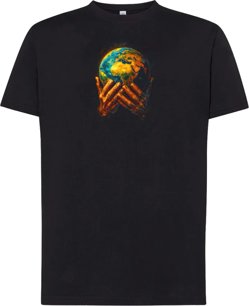 World in Hands — koszulka bawełniana 190g własny nadruk — v_czarny